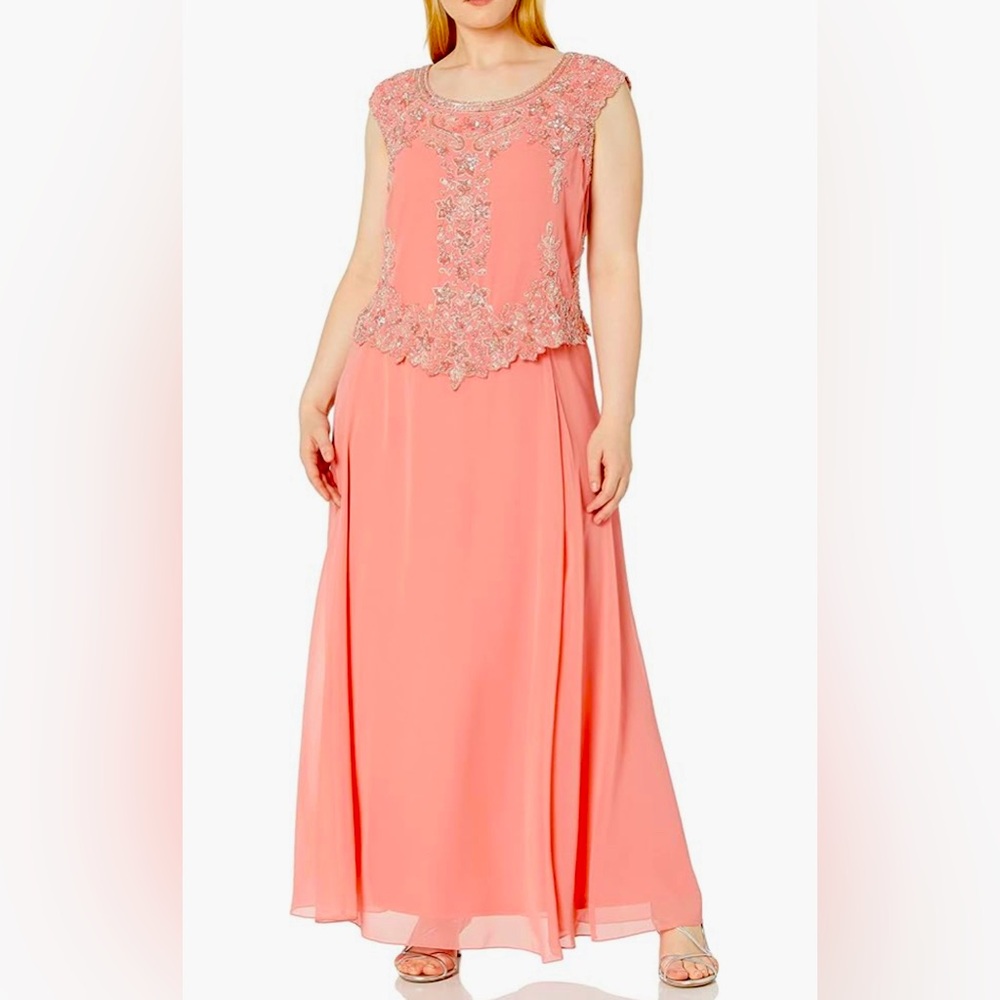 J Kara Women's Cap Sleeve Long Beaded Dress Sz 14